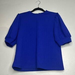 Blue Puff Sleeve Boxy Blouse